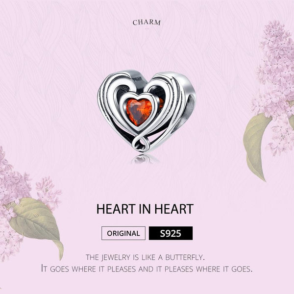 Heart Sterling Silver Zircon CZ Bead Charm Bracelet Necklace