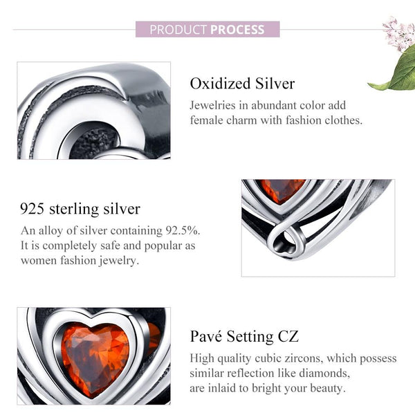 Heart Sterling Silver Zircon CZ Bead Charm Bracelet Necklace