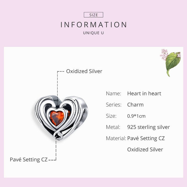 Heart Sterling Silver Zircon CZ Bead Charm Bracelet Necklace