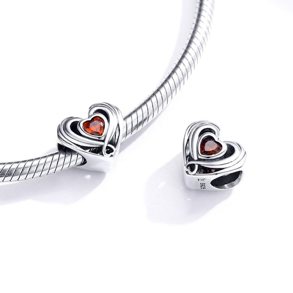 Heart Sterling Silver Zircon CZ Bead Charm Bracelet Necklace