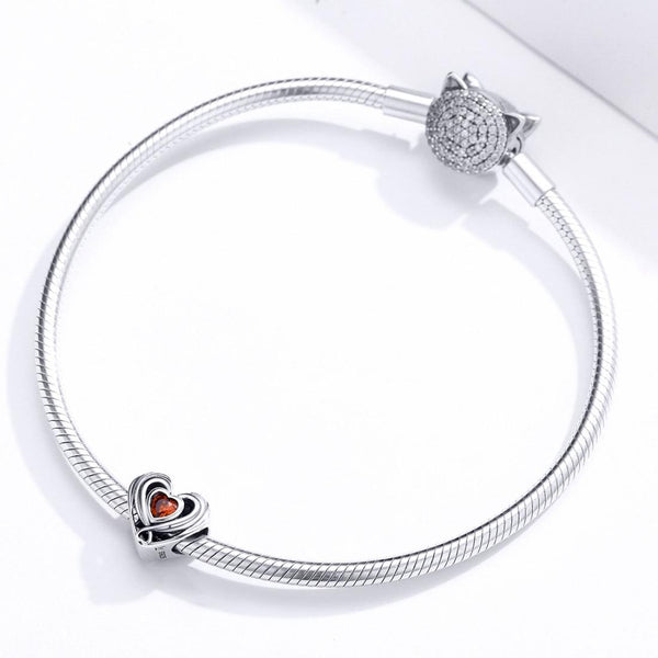 Heart Sterling Silver Zircon CZ Bead Charm Bracelet Necklace