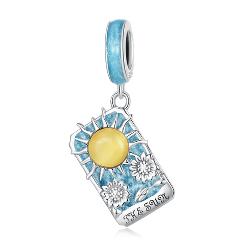 Sun Tarot Card Enamel Sterling Silver Bead Charm Bracelet Necklace