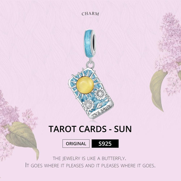 Sun Tarot Card Enamel Sterling Silver Bead Charm Bracelet Necklace