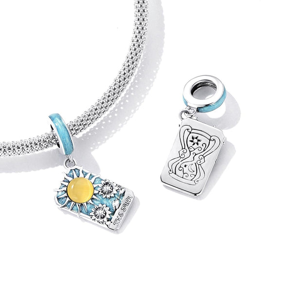 Sun Tarot Card Enamel Sterling Silver Bead Charm Bracelet Necklace