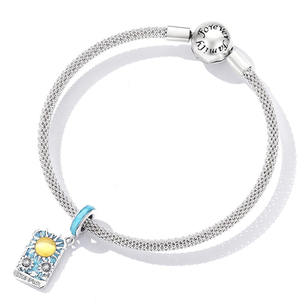 Sun Tarot Card Enamel Sterling Silver Bead Charm Bracelet Necklace