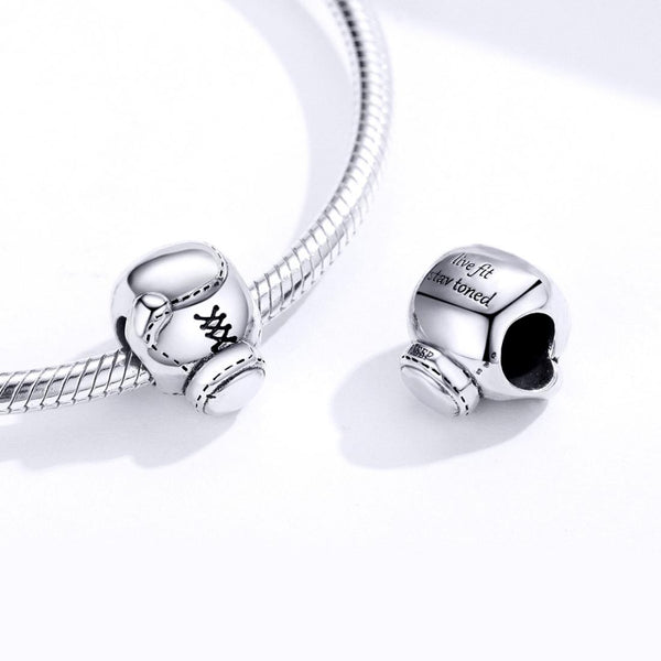 Boxing Glove Enamel Silver Bead Charm Bracelet Necklace