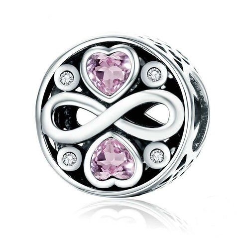 Pink Infonity Love Heart Sterling Silver Zircon CZ Bead Charm Bracelet Necklace