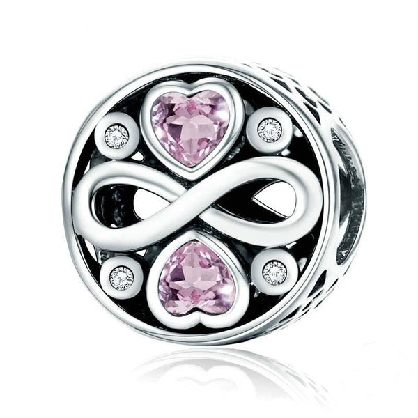 Pink Infonity Love Heart Sterling Silver Zircon CZ Bead Charm Bracelet Necklace
