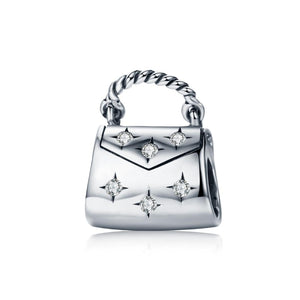 Handbag Sterling Silver Zircon CZ Bead Charm Bracelet Necklace Pendant