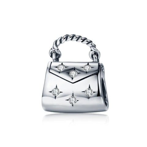 Handbag Sterling Silver Zircon CZ Bead Charm Bracelet Necklace Pendant