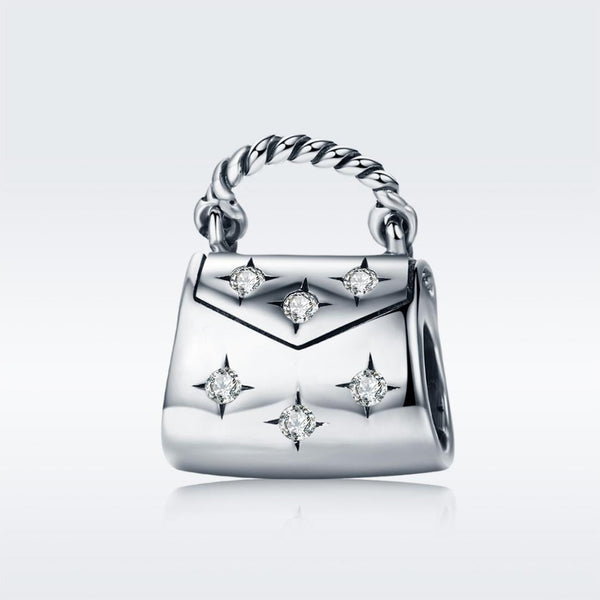Handbag Sterling Silver Zircon CZ Bead Charm Bracelet Necklace Pendant