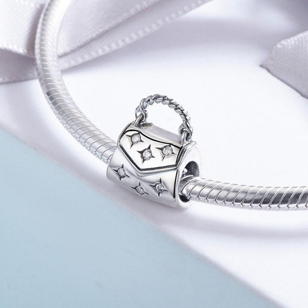 Handbag Sterling Silver Zircon CZ Bead Charm Bracelet Necklace Pendant