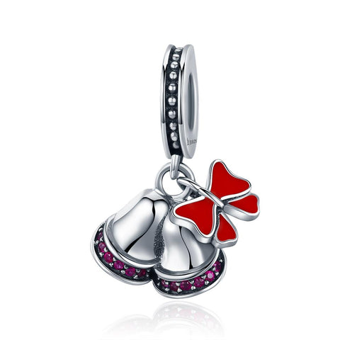Christmas Bells Enamel Sterling Silver Bead Charm Bracelet Necklace Pendant