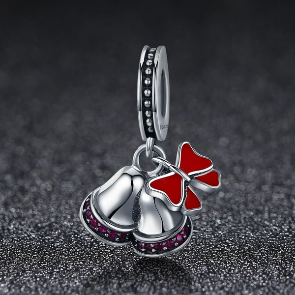 Christmas Bells Enamel Sterling Silver Bead Charm Bracelet Necklace Pendant
