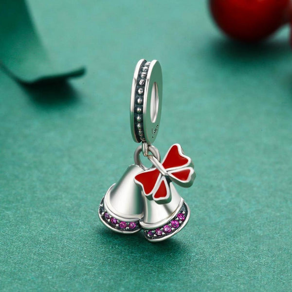 Christmas Bells Enamel Sterling Silver Bead Charm Bracelet Necklace Pendant