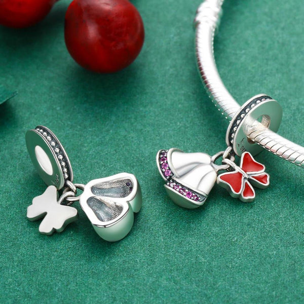 Christmas Bells Enamel Sterling Silver Bead Charm Bracelet Necklace Pendant