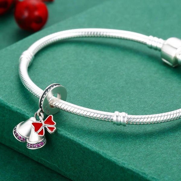 Christmas Bells Enamel Sterling Silver Bead Charm Bracelet Necklace Pendant
