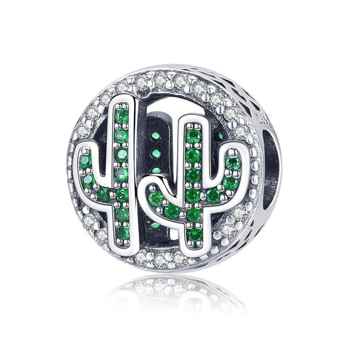 Cactus Sterling Silver Zircon CZ Bead Charm Bracelet Necklace Pendant