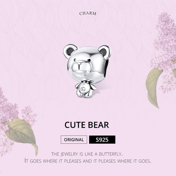 Teddy Bear Sterling Silver Bead Charm Bracelet Necklace