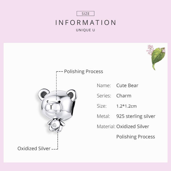 Teddy Bear Sterling Silver Bead Charm Bracelet Necklace