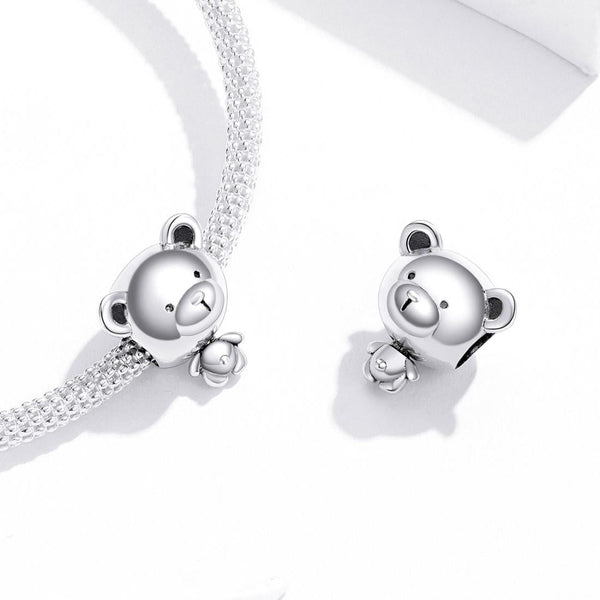 Teddy Bear Sterling Silver Bead Charm Bracelet Necklace