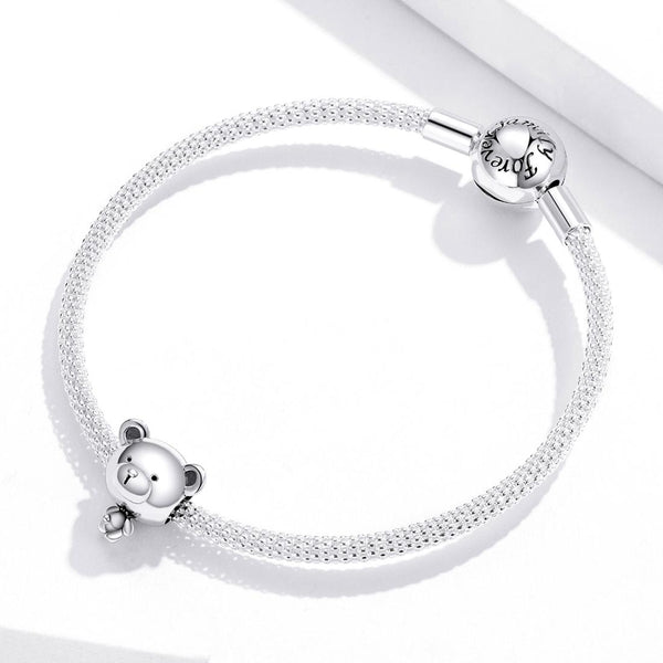 Teddy Bear Sterling Silver Bead Charm Bracelet Necklace