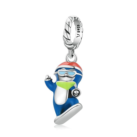 Ski Penguin Enamel Sterling Silver Bead Charm Bracelet Necklace