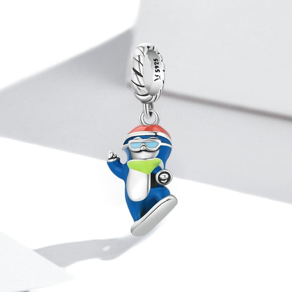 Ski Penguin Enamel Sterling Silver Bead Charm Bracelet Necklace
