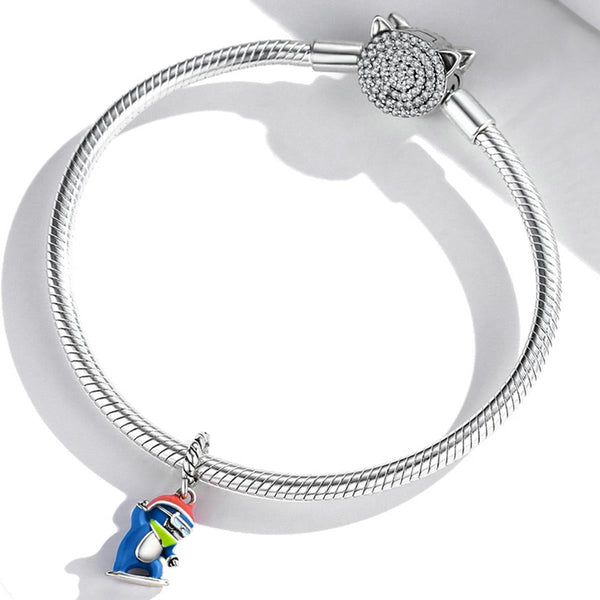 Ski Penguin Enamel Sterling Silver Bead Charm Bracelet Necklace