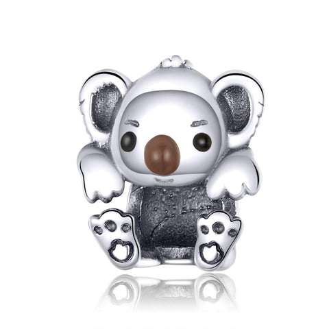 Koala Enamel Sterling Silver Zircon CZ Bead Charm Bracelet Necklace