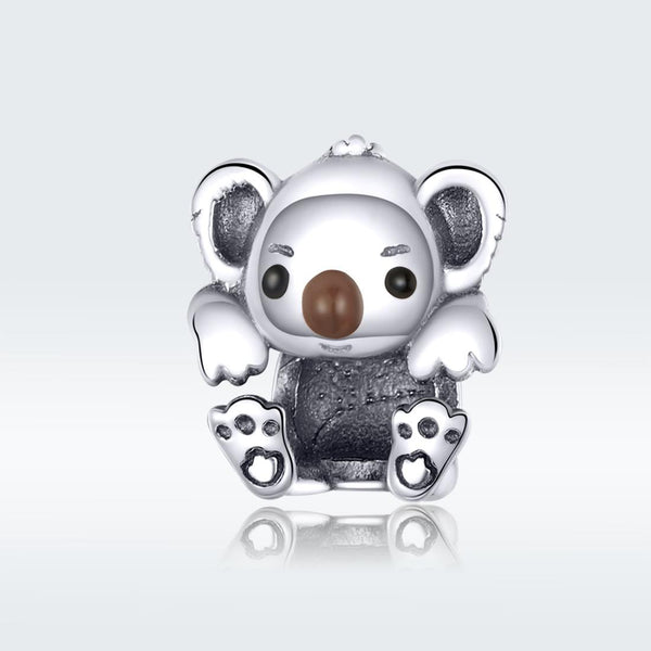 Koala Enamel Sterling Silver Zircon CZ Bead Charm Bracelet Necklace