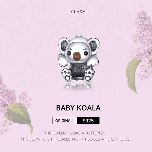 Koala Enamel Sterling Silver Zircon CZ Bead Charm Bracelet Necklace