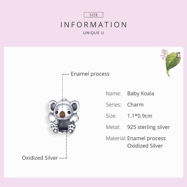 Koala Enamel Sterling Silver Zircon CZ Bead Charm Bracelet Necklace
