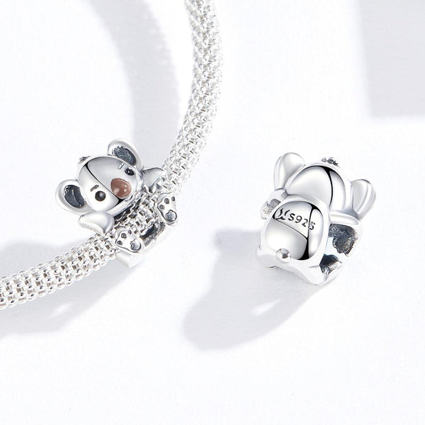 Koala Enamel Sterling Silver Zircon CZ Bead Charm Bracelet Necklace
