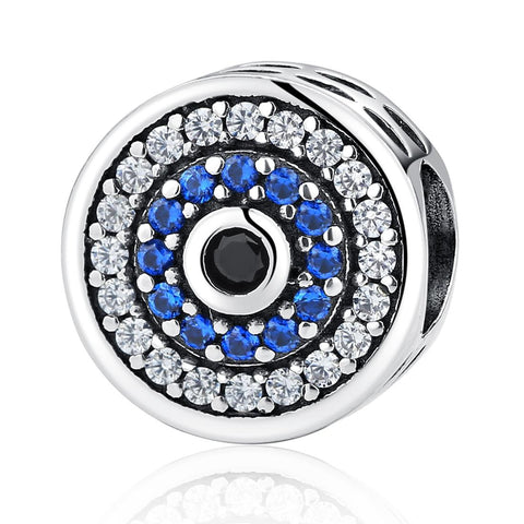 Blue Pave Circles Sterling Silver Zircon CZ Bead Charm Pendant Bracelet Necklace