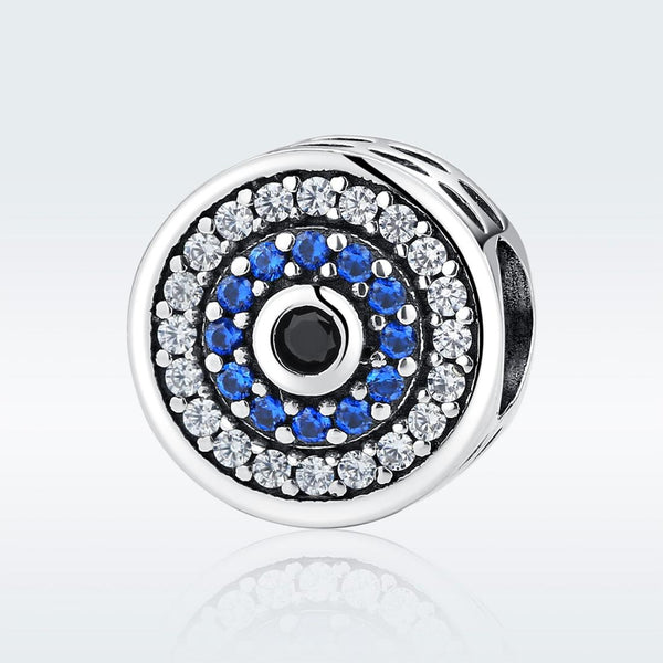 Blue Pave Circles Sterling Silver Zircon CZ Bead Charm Pendant Bracelet Necklace