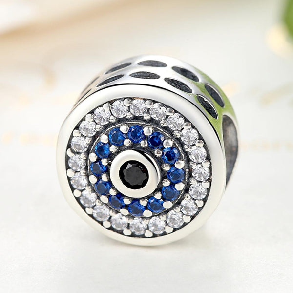Blue Pave Circles Sterling Silver Zircon CZ Bead Charm Pendant Bracelet Necklace
