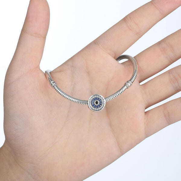 Blue Pave Circles Sterling Silver Zircon CZ Bead Charm Pendant Bracelet Necklace