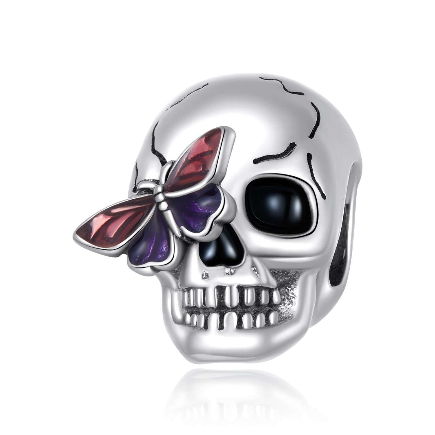 Skull Butterfly Enamel Sterling Silver Bead Charm Bracelet Necklace