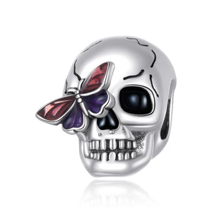 Skull Butterfly Enamel Sterling Silver Bead Charm Bracelet Necklace