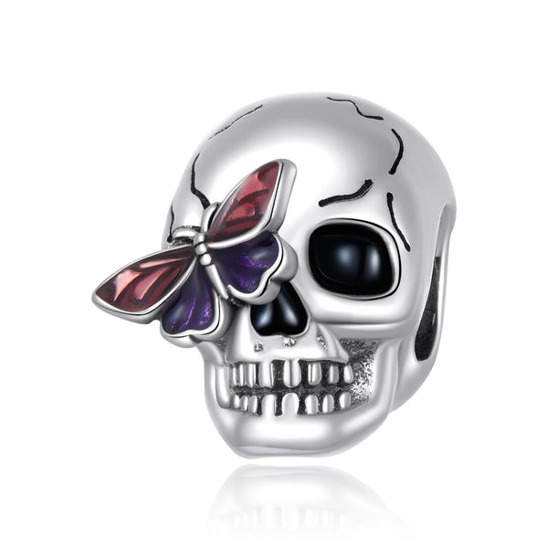 Skull Butterfly Enamel Sterling Silver Bead Charm Bracelet Necklace