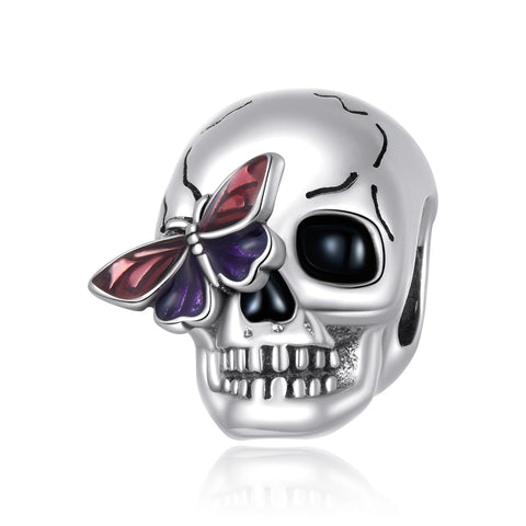 Skull Butterfly Enamel Sterling Silver Bead Charm Bracelet Necklace