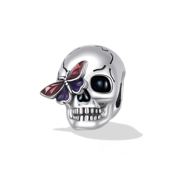 Skull Butterfly Enamel Sterling Silver Bead Charm Bracelet Necklace