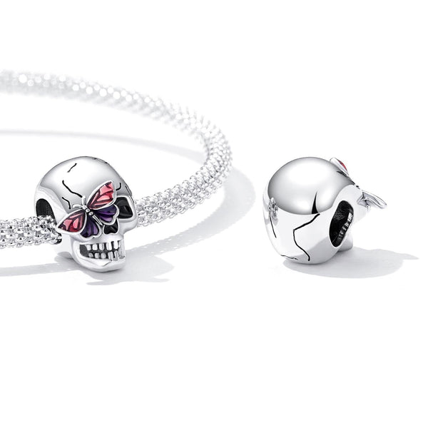 Skull Butterfly Enamel Sterling Silver Bead Charm Bracelet Necklace