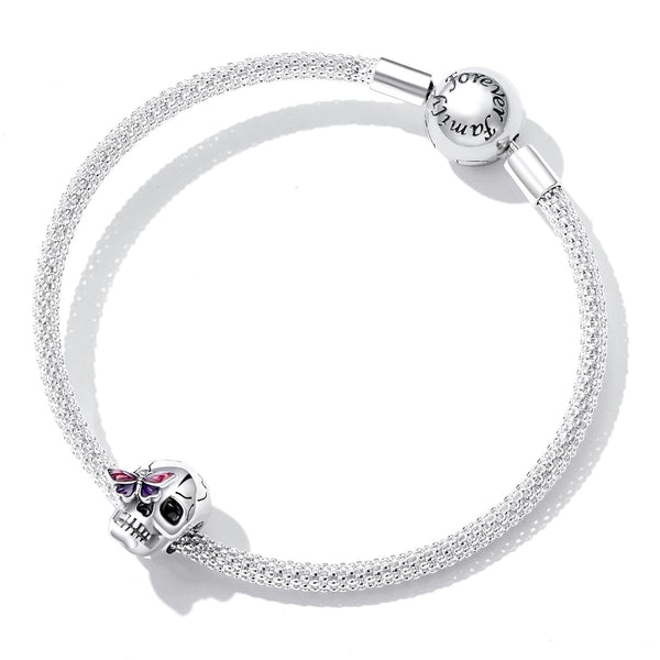 Skull Butterfly Enamel Sterling Silver Bead Charm Bracelet Necklace
