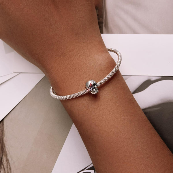Skull Butterfly Enamel Sterling Silver Bead Charm Bracelet Necklace