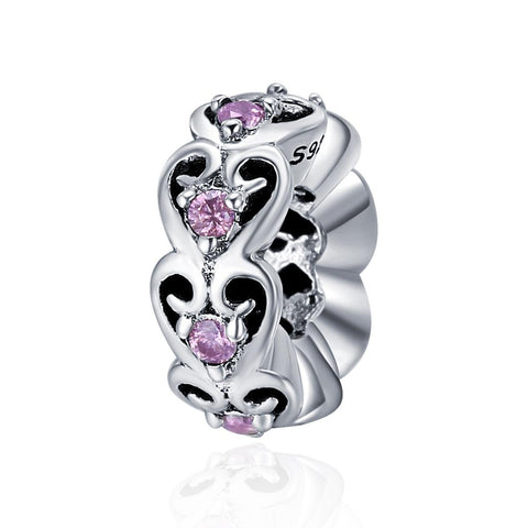 Pink Hearts Sterling Silver Zircon CZ Bead Charm Bracelet Necklace