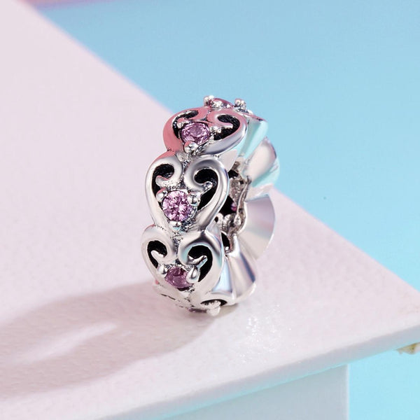 Pink Hearts Sterling Silver Zircon CZ Bead Charm Bracelet Necklace