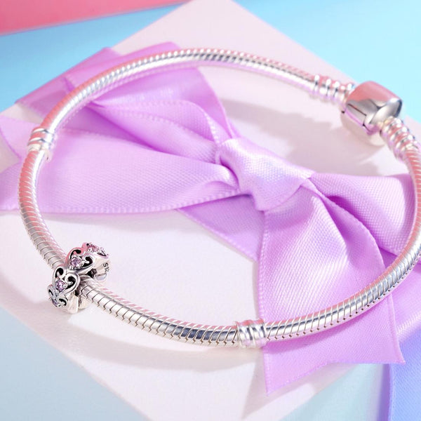 Pink Hearts Sterling Silver Zircon CZ Bead Charm Bracelet Necklace