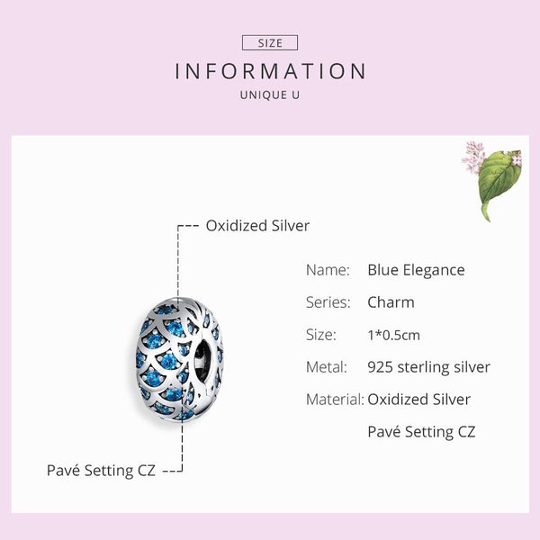 Mermaid Fish Scale Sterling Silver Zircon CZ Bead Charm Pendant Bracelet Necklace